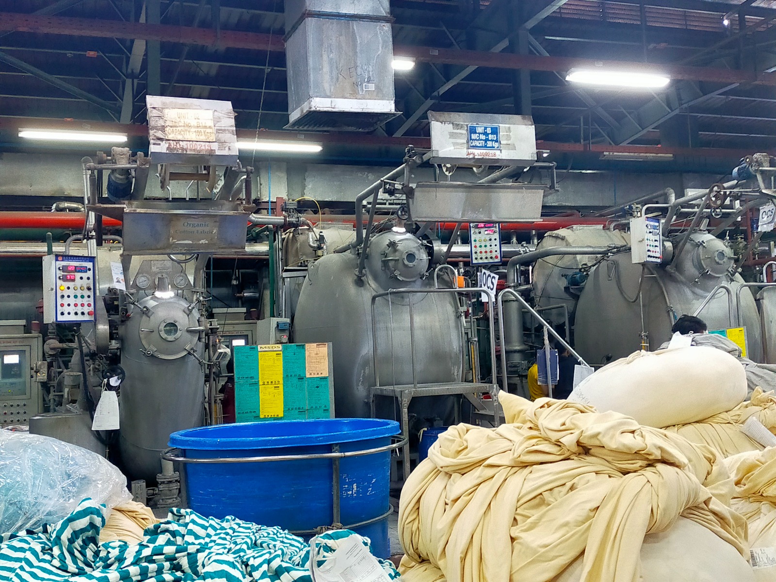 Dyeing machines on the wet-processing floor